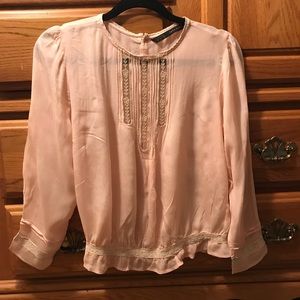 Zara pink sheer long sleeve top